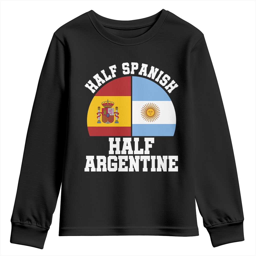 Half Spanish Half Argentine Flag Graphic Youth Sweatshirt Proud Spain Argentina Dual Heritage Pride TS02 Black Print Your Wear