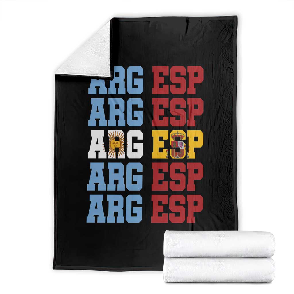 Retro ARG ESP Argentina Espana Flag Typography Graphic Throw Blanket Country Code Dual Argentine Spanish Heritage Pride TS02 Black Print Your Wear