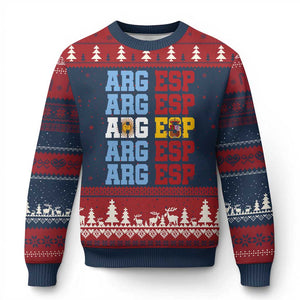 Retro ARG ESP Argentina Espana Flag Typography Graphic Ugly Christmas Sweater Country Code Dual Argentine Spanish Heritage Pride TS02 Navy Red Print Your Wear