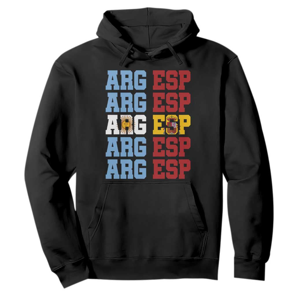 Retro ARG ESP Argentina Espana Flag Typography Graphic Hoodie Country Code Dual Argentine Spanish Heritage Pride TS02 Black Print Your Wear