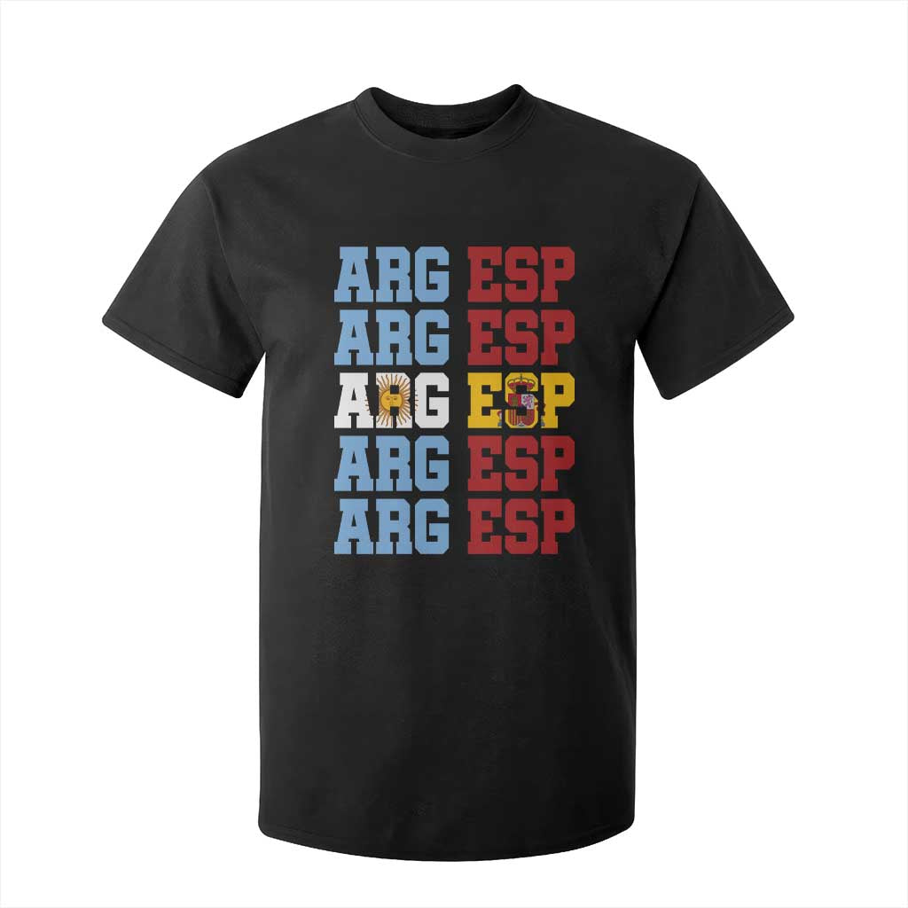 Retro ARG ESP Argentina Espana Flag Typography Graphic T Shirt For Kid Country Code Dual Argentine Spanish Heritage Pride TS02 Black Print Your Wear