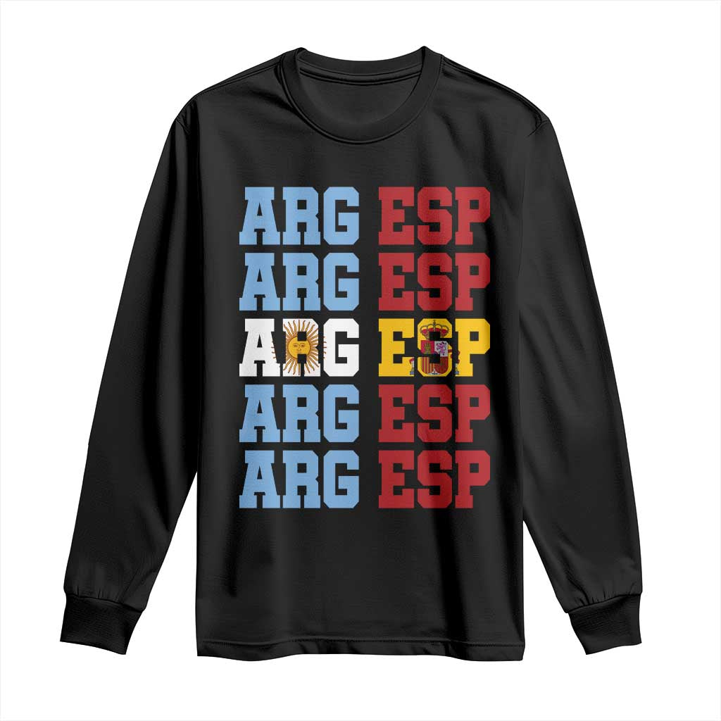 Retro ARG ESP Argentina Espana Flag Typography Graphic Long Sleeve Shirt Country Code Dual Argentine Spanish Heritage Pride TS02 Black Print Your Wear