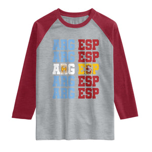 Retro ARG ESP Argentina Espana Flag Typography Graphic Raglan Shirt Country Code Dual Argentine Spanish Heritage Pride TS02 Heather Gray Heather Red Print Your Wear