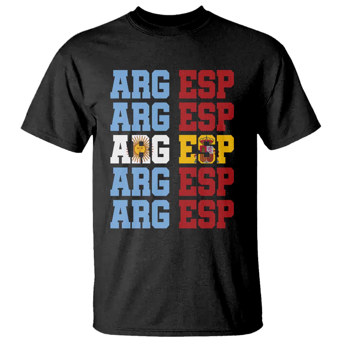 Retro ARG ESP Argentina Espana Flag Typography Graphic T Shirt Country Code Dual Argentine Spanish Heritage Pride TS02 Black Print Your Wear
