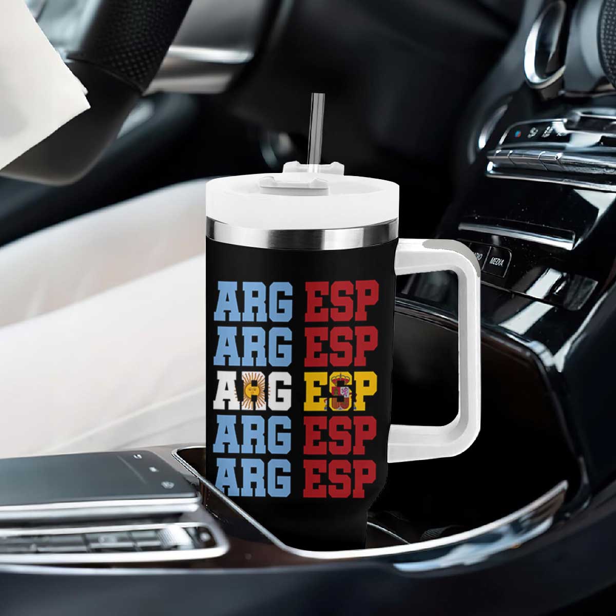 Retro ARG ESP Argentina Espana Flag Typography Graphic Tumbler With Handle Country Code Dual Argentine Spanish Heritage Pride TS02 Print Your Wear