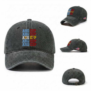 Retro ARG ESP Argentina Espana Flag Typography Graphic Washed Cotton Baseball Cap Country Code Dual Argentine Spanish Heritage Pride TS02 Washed Cap Universal Fit Dark Green Print Your Wear