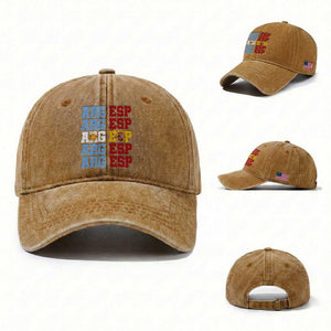 Retro ARG ESP Argentina Espana Flag Typography Graphic Washed Cotton Baseball Cap Country Code Dual Argentine Spanish Heritage Pride TS02 Washed Cap Universal Fit Yellow Ochre Print Your Wear