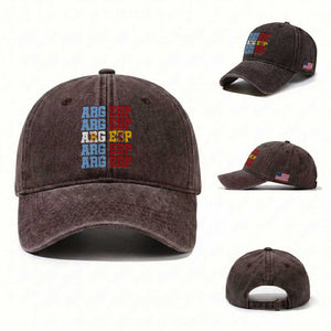 Retro ARG ESP Argentina Espana Flag Typography Graphic Washed Cotton Baseball Cap Country Code Dual Argentine Spanish Heritage Pride TS02 Washed Cap Universal Fit Dark Brown Print Your Wear