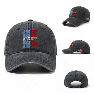 Retro ARG ESP Argentina Espana Flag Typography Graphic Washed Cotton Baseball Cap Country Code Dual Argentine Spanish Heritage Pride TS02 Washed Cap Universal Fit Dark Gray Print Your Wear