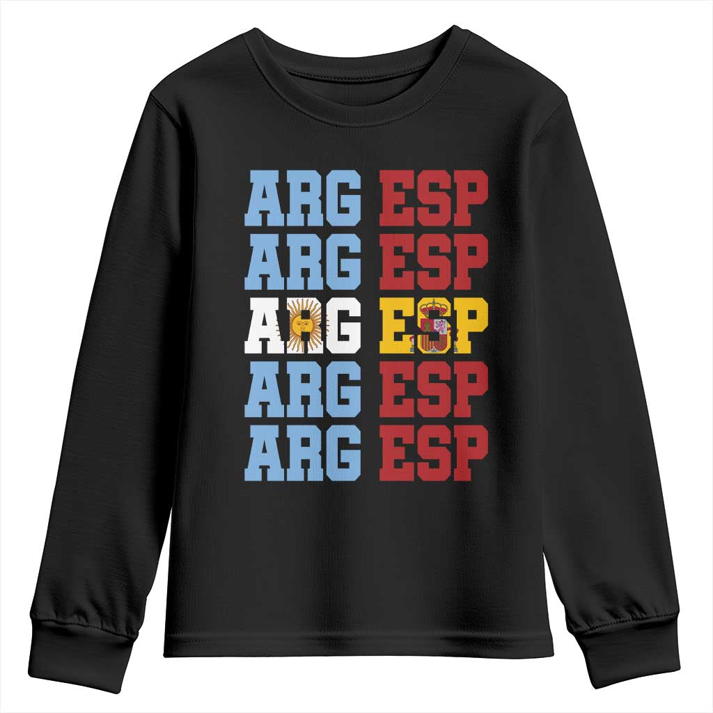 Retro ARG ESP Argentina Espana Flag Typography Graphic Youth Sweatshirt Country Code Dual Argentine Spanish Heritage Pride TS02 Black Print Your Wear