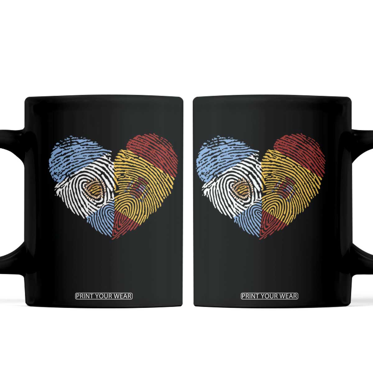 Argentina Spain Flag Mixed Roots Fingerprint Heart Graphic Coffee Mug Argentine Spanish Dual Heritage Hispanic Pride Match Day TS02 Black Print Your Wear