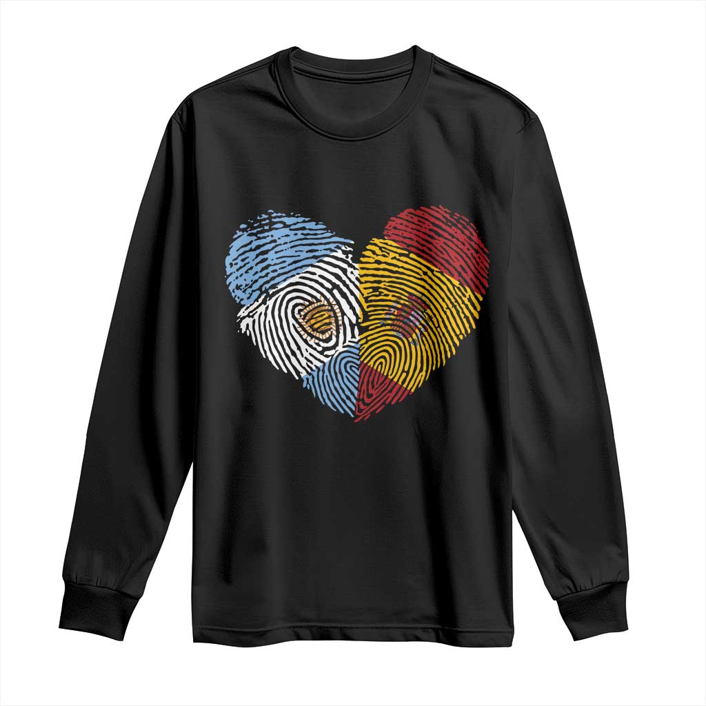 Argentina Spain Flag Mixed Roots Fingerprint Heart Graphic Long Sleeve Shirt Argentine Spanish Dual Heritage Hispanic Pride Match Day TS02 Black Print Your Wear