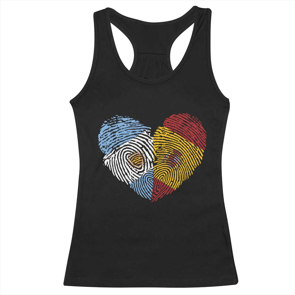 Argentina Spain Flag Mixed Roots Fingerprint Heart Graphic Racerback Tank Top Argentine Spanish Dual Heritage Hispanic Pride Match Day TS02 Black Print Your Wear