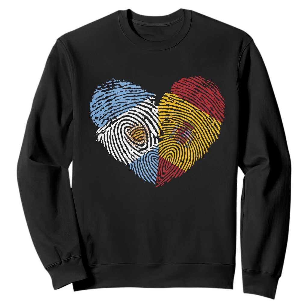 Argentina Spain Flag Mixed Roots Fingerprint Heart Graphic Sweatshirt Argentine Spanish Dual Heritage Hispanic Pride Match Day TS02 Black Print Your Wear