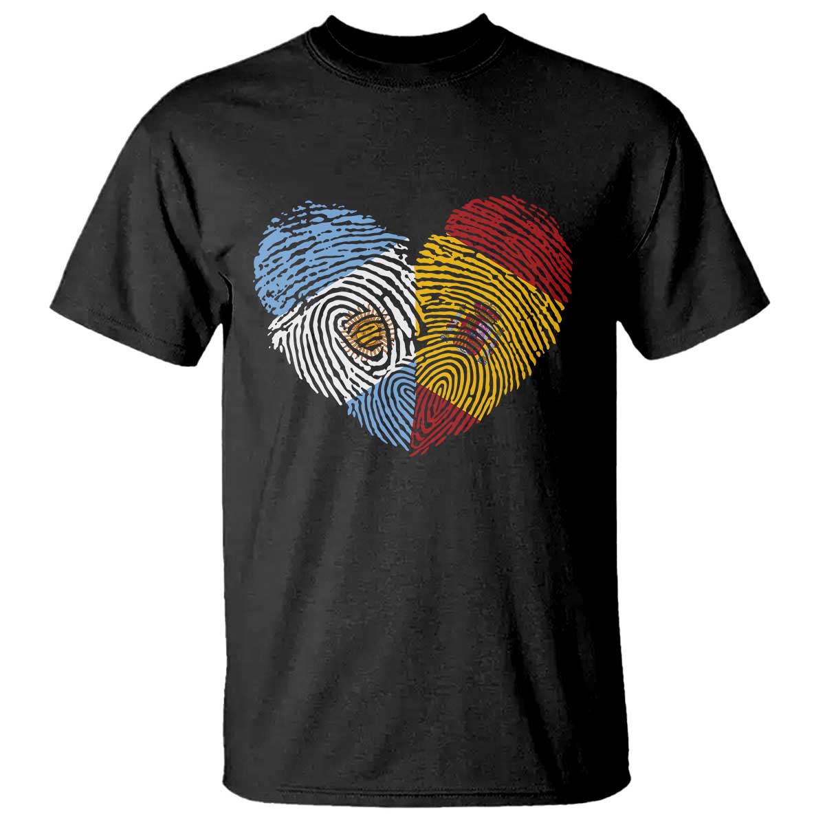 Argentina Spain Flag Mixed Roots Fingerprint Heart Graphic T Shirt Argentine Spanish Dual Heritage Hispanic Pride Match Day TS02 Black Print Your Wear