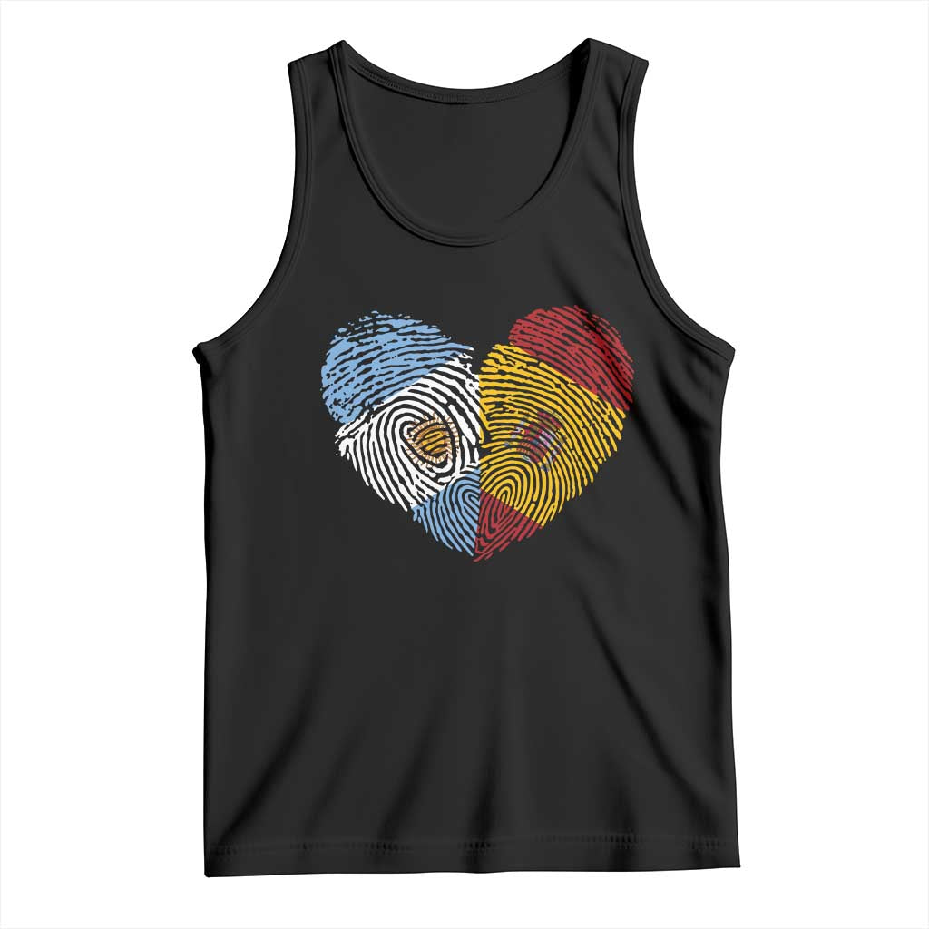Argentina Spain Flag Mixed Roots Fingerprint Heart Graphic Tank Top Argentine Spanish Dual Heritage Hispanic Pride Match Day TS02 Black Print Your Wear