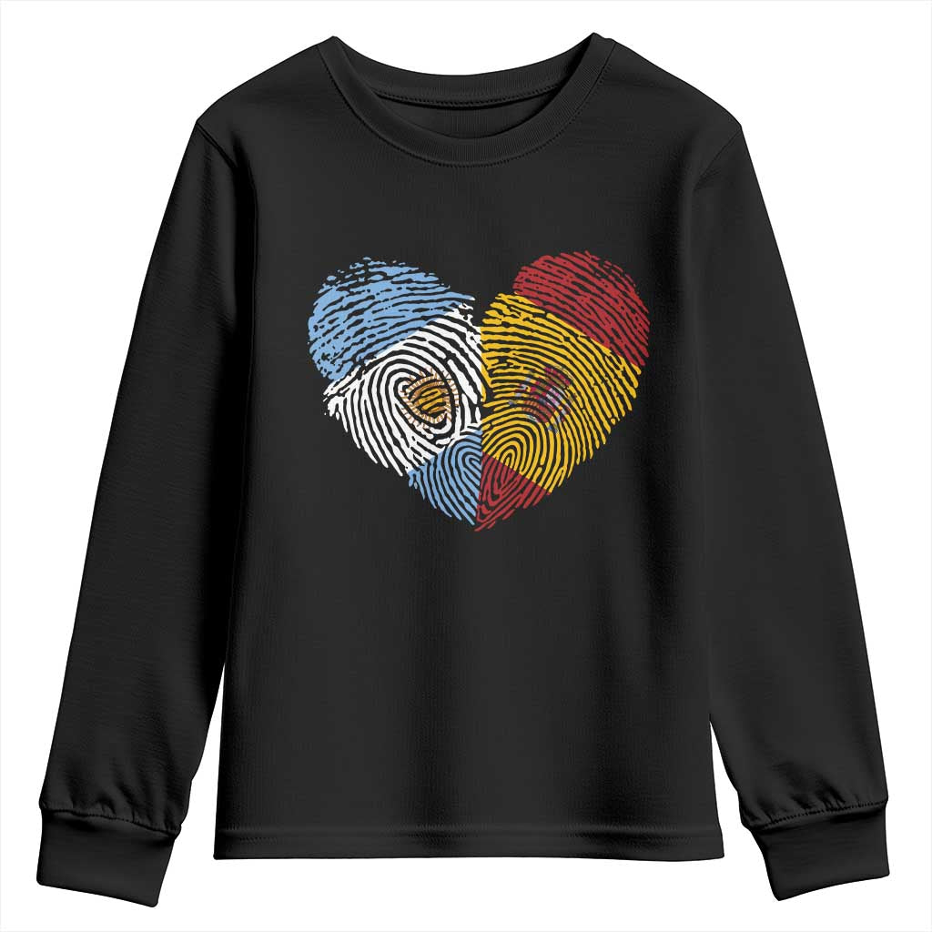 Argentina Spain Flag Mixed Roots Fingerprint Heart Graphic Youth Sweatshirt Argentine Spanish Dual Heritage Hispanic Pride Match Day TS02 Black Print Your Wear