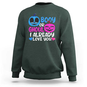 Halloween Gender Reveal Sweatshirt Boy Or Girl I Already Love You Blue Or Pink Cute Pumpkin Baby Shower TS02 Dark Forest Green Print Your Wear