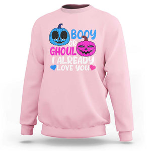 Halloween Gender Reveal Sweatshirt Boy Or Girl I Already Love You Blue Or Pink Cute Pumpkin Baby Shower TS02 Light Pink Print Your Wear