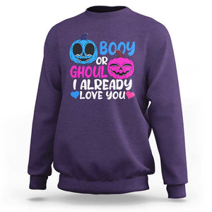 Halloween Gender Reveal Sweatshirt Boy Or Girl I Already Love You Blue Or Pink Cute Pumpkin Baby Shower TS02 Purple Print Your Wear