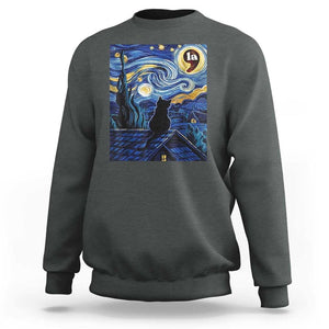 Starry Night Halloween Black Cat Sweatshirt Comma La I'm With Her Kamala 2024 TS02 Dark Heather Print Your Wear