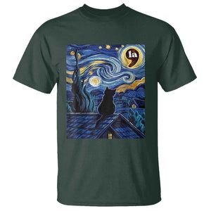 Starry Night Halloween Black Cat T Shirt Comma La I'm With Her Kamala 2024 TS02 Dark Forest Green Print Your Wear