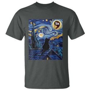 Starry Night Halloween Black Cat T Shirt Comma La I'm With Her Kamala 2024 TS02 Dark Heather Print Your Wear