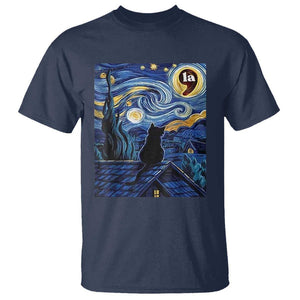 Starry Night Halloween Black Cat T Shirt Comma La I'm With Her Kamala 2024 TS02 Navy Print Your Wear