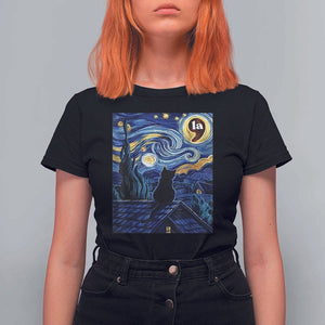 Starry Night Halloween Black Cat T Shirt For Women Comma La I'm With Her Kamala 2024 TS02 Black Print Your Wear