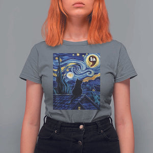 Starry Night Halloween Black Cat T Shirt For Women Comma La I'm With Her Kamala 2024 TS02 Charcoal Print Your Wear