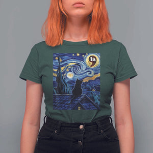 Starry Night Halloween Black Cat T Shirt For Women Comma La I'm With Her Kamala 2024 TS02 Dark Forest Green Print Your Wear