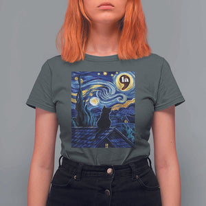 Starry Night Halloween Black Cat T Shirt For Women Comma La I'm With Her Kamala 2024 TS02 Dark Heather Print Your Wear