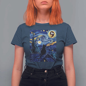 Starry Night Halloween Black Cat T Shirt For Women Comma La I'm With Her Kamala 2024 TS02 Navy Print Your Wear