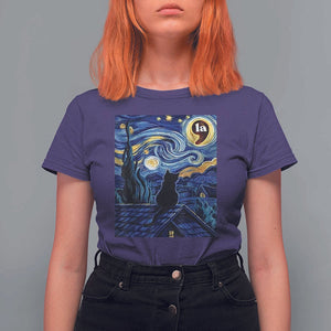 Starry Night Halloween Black Cat T Shirt For Women Comma La I'm With Her Kamala 2024 TS02 Purple Print Your Wear