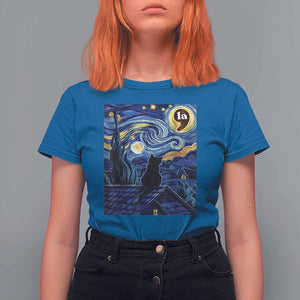 Starry Night Halloween Black Cat T Shirt For Women Comma La I'm With Her Kamala 2024 TS02 Royal Blue Print Your Wear