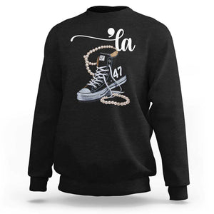 Kamala 2024 Sweatshirt Harris Comma La 47 Chuck And Pearls TS02 Black Print Your Wear