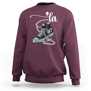 Kamala 2024 Sweatshirt Harris Comma La 47 Chuck And Pearls TS02 Maroon Print Your Wear