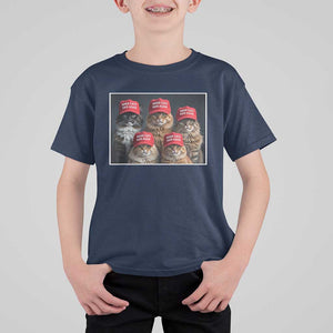 Trump Debate 2024 T Shirt For Kid Make Cats Safe Again Funny Cat In Red Hat TS02 Navy Print Your Wear