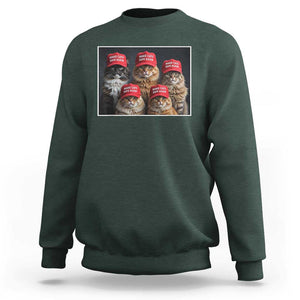 Trump Debate 2024 Sweatshirt Make Cats Safe Again Funny Cat In Red Hat TS02 Dark Forest Green Print Your Wear