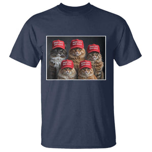 Trump Debate 2024 T Shirt Make Cats Safe Again Funny Cat In Red Hat TS02 Navy Print Your Wear