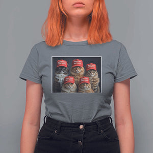 Trump Debate 2024 T Shirt For Women Make Cats Safe Again Funny Cat In Red Hat TS02 Charcoal Print Your Wear