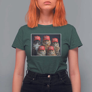 Trump Debate 2024 T Shirt For Women Make Cats Safe Again Funny Cat In Red Hat TS02 Dark Forest Green Print Your Wear