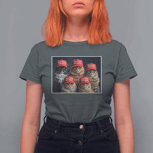 Trump Debate 2024 T Shirt For Women Make Cats Safe Again Funny Cat In Red Hat TS02 Dark Heather Print Your Wear