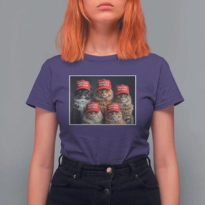 Trump Debate 2024 T Shirt For Women Make Cats Safe Again Funny Cat In Red Hat TS02 Purple Print Your Wear