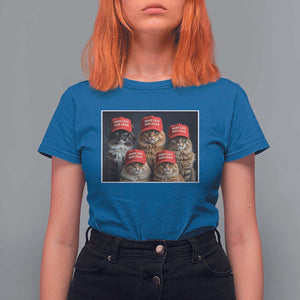 Trump Debate 2024 T Shirt For Women Make Cats Safe Again Funny Cat In Red Hat TS02 Royal Blue Print Your Wear