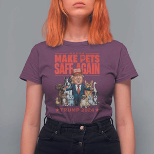 Trump Debate 2024 T Shirt For Women Make Pets Safe Again Save Our Pets TS02 Maroon Print Your Wear