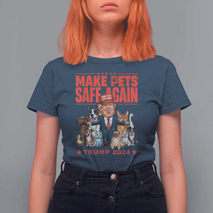 Trump Debate 2024 T Shirt For Women Make Pets Safe Again Save Our Pets TS02 Navy Print Your Wear