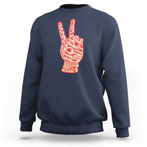 Kamala Harris 2024 Sweatshirt Love Freedom Hope Unity Peace Sign Retro Vintage TS02 Navy Print Your Wear