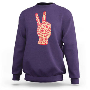 Kamala Harris 2024 Sweatshirt Love Freedom Hope Unity Peace Sign Retro Vintage TS02 Purple Print Your Wear