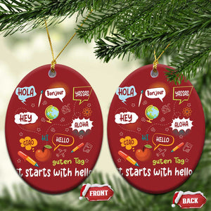 Inclusion Matters Christmas Ornament It Starts With Hello In Languages TS02 Oval Red Print Your Wear